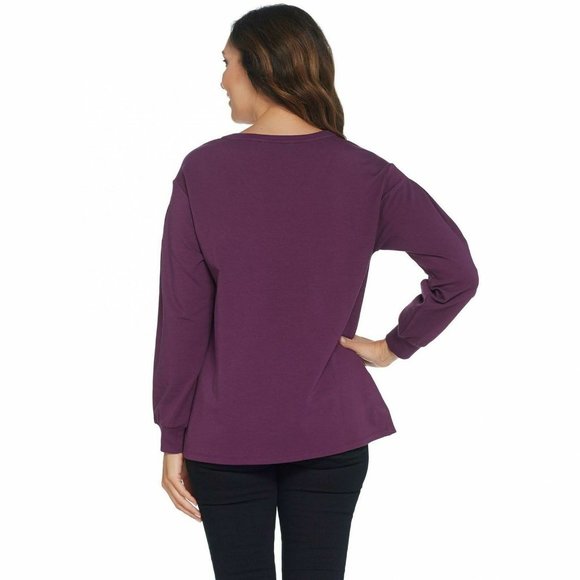 H by Halston French Terry Sweatshirt XS Skyline Teal Long Sleeve V Neck Tunic - Picture 11 of 13